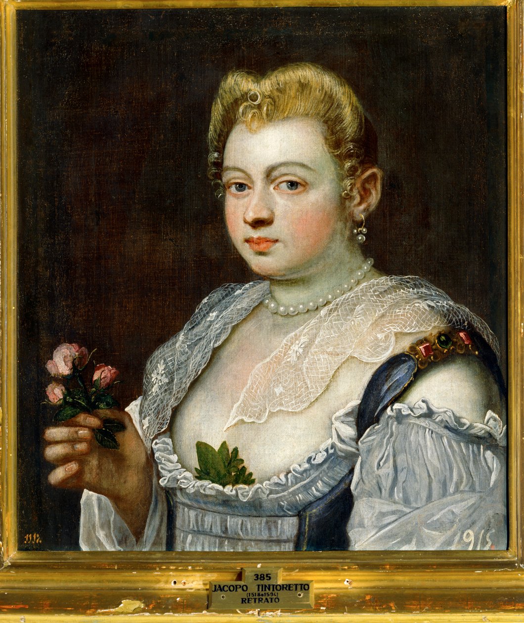 Portræt af en ukendt dame ... (maleri på lærred) af Jacopo Robusti Tintoretto