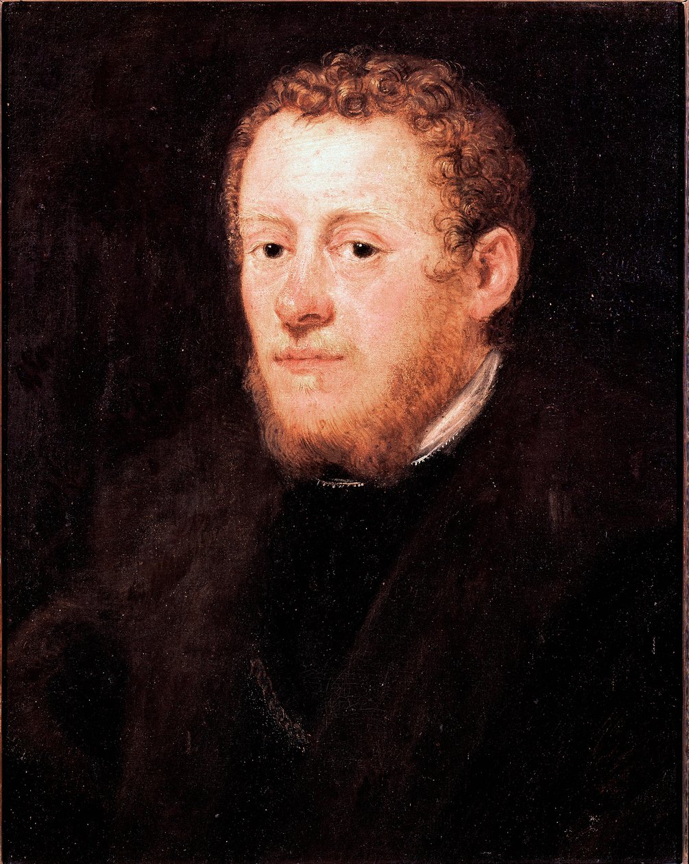 Portræt af mand med rødt hår Maleri af Jacopo Robusti dit Tintoretto (Tintorettoen) (1518-1594) 1500-tallet Dim. 52x43 cm Firenze, Galleria degli Uffizi (kontorer) af Jacopo Robusti Tintoretto