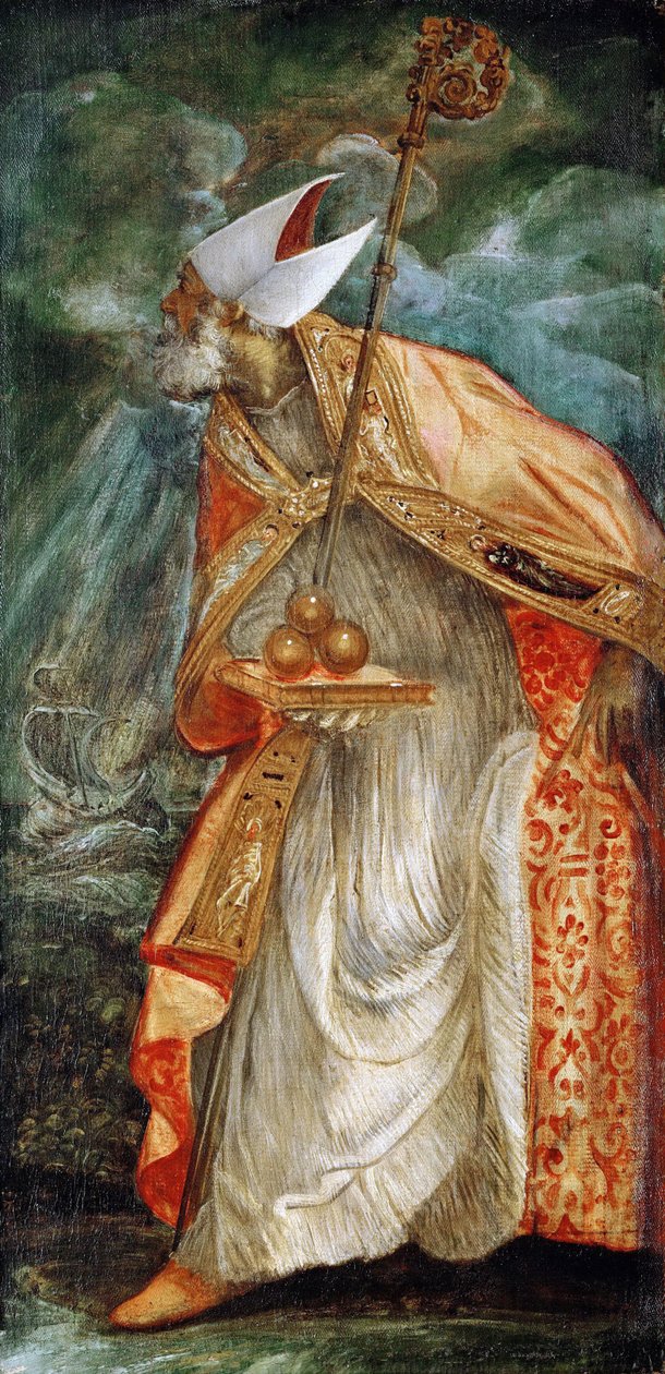 Sankt Nicolas de Bari (Nicolas de Myre) (270-345) - Sankt Nikolas af Bari - Jacopo Tintoretto (1518-1594). Olie på lærred, ca 1555. Mål: 114x56 cm. Kunsthistorisk Museum, Vienne af Jacopo Robusti Tintoretto