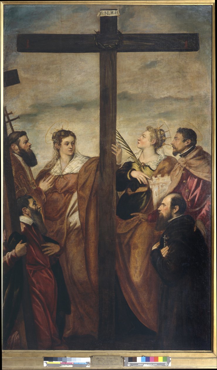De hellige Helena, Barbara, Andrew, Macarius, en anden hellig og en hengiven tilbeder korset, ca. 1560 (olie på lærred) af Jacopo Robusti Tintoretto
