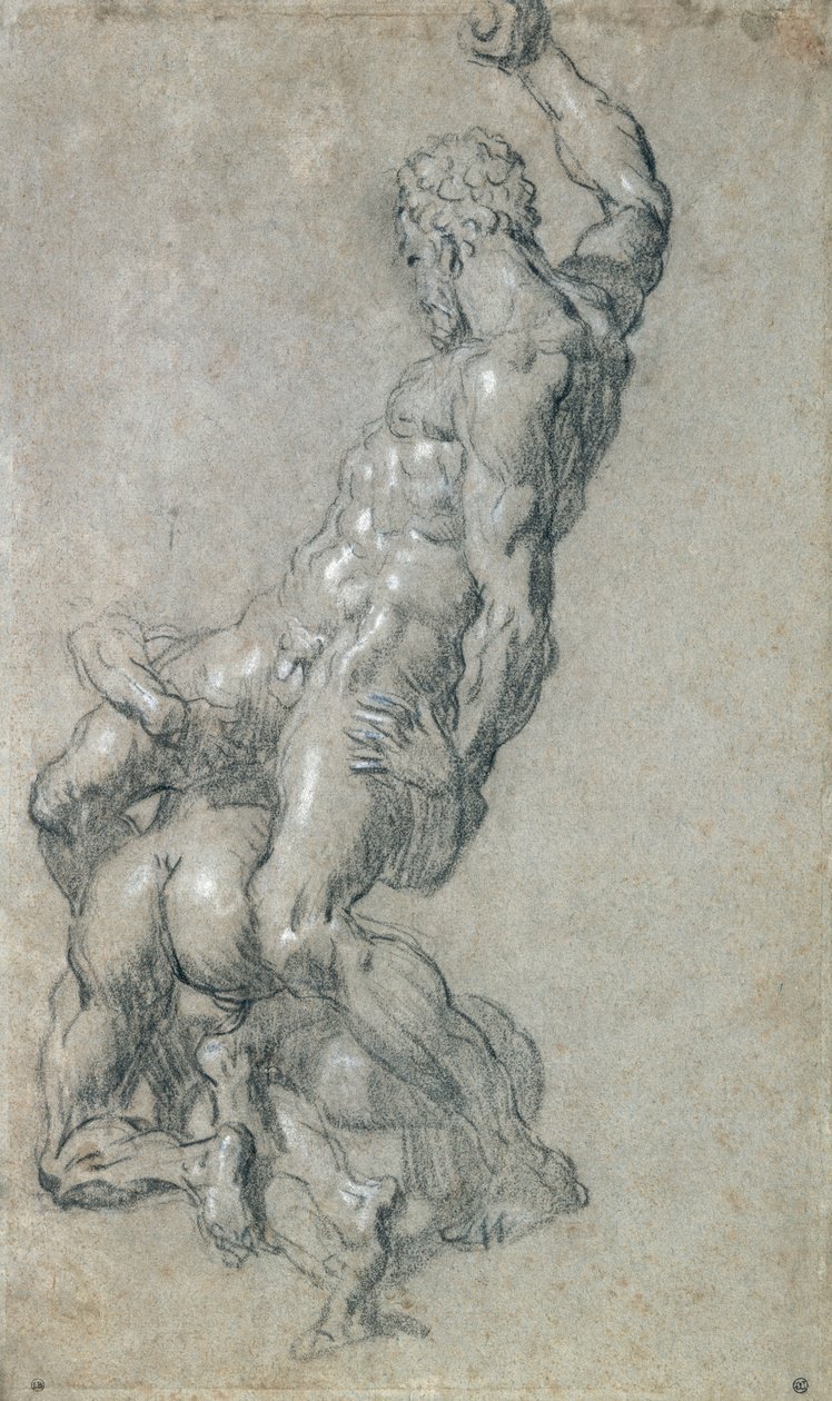 Samson dræber filistrene (kul på papir) af Jacopo Robusti Tintoretto