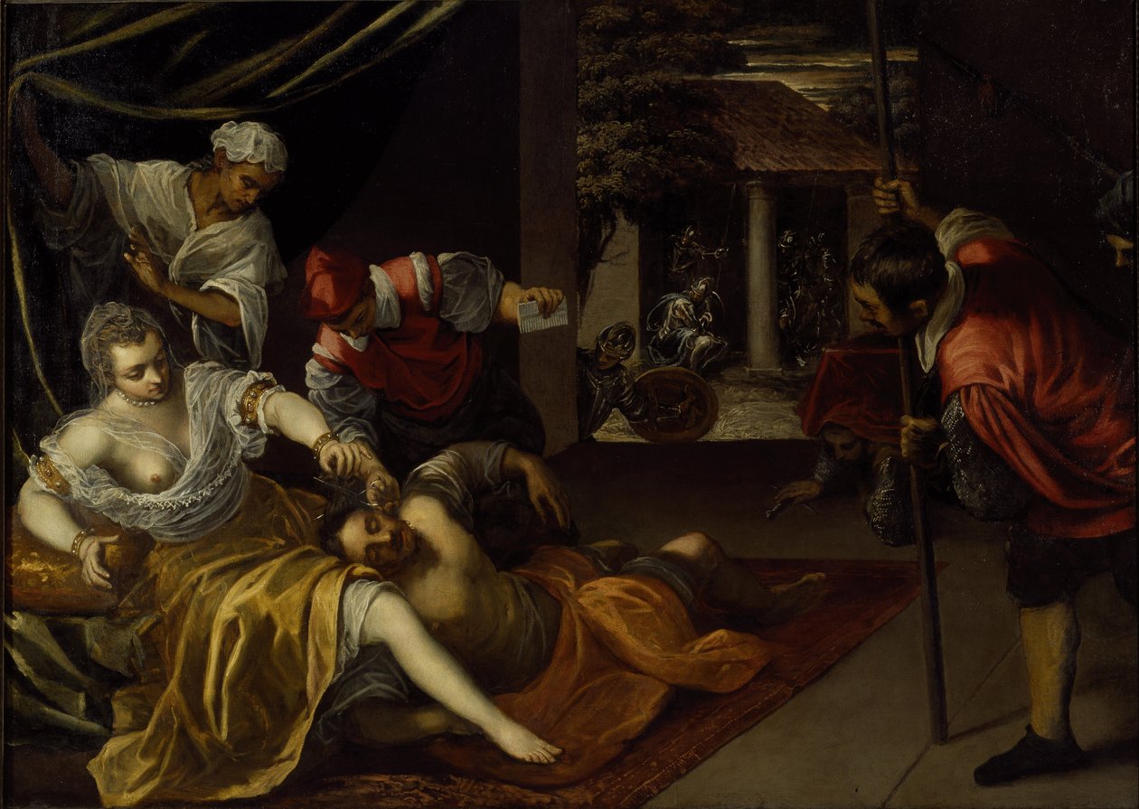 Samson og Delila (olie på lærred) af Jacopo Robusti Tintoretto