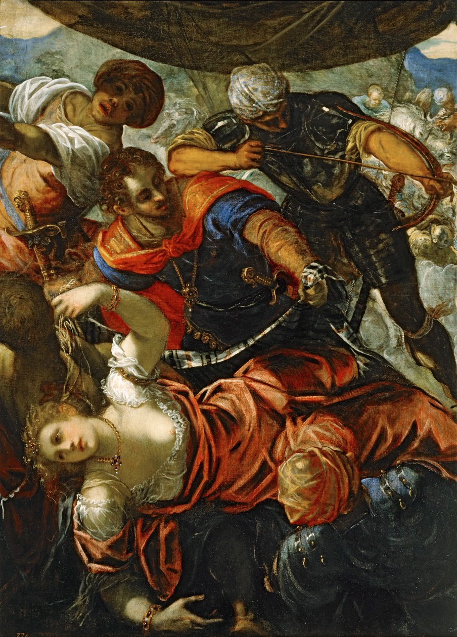 Scene fra et slag mellem tyrkere og kristne ... (maleri på lærred) af Jacopo Robusti Tintoretto