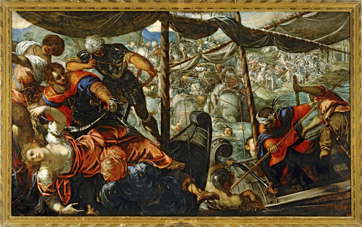 Scene fra et slag mellem tyrkere og kristne ... (maleri på lærred) af Jacopo Robusti Tintoretto