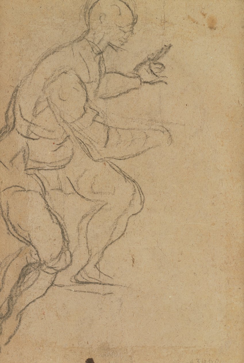 Siddende mand set nedefra (sort kridt på papir) (verso) (se 160812 for recto) af Jacopo Robusti Tintoretto