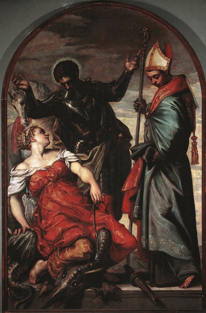 St. George, prinsessen og St. Louis - olie på lærred af Jacopo Robusti Tintoretto