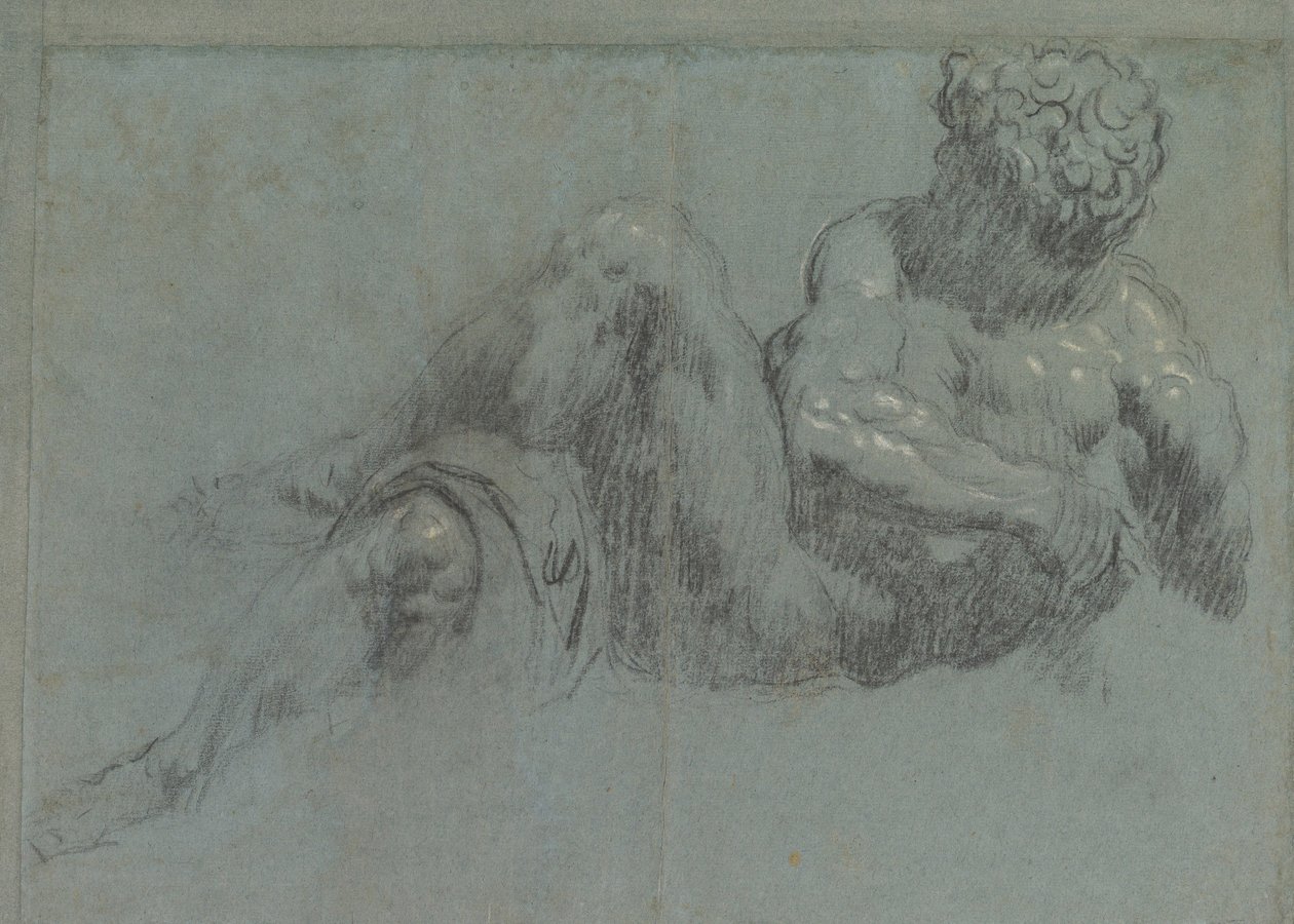 Studie efter Michelangelos Giorno, ca. 1550-55 (kridt på papir) af Jacopo Robusti Tintoretto