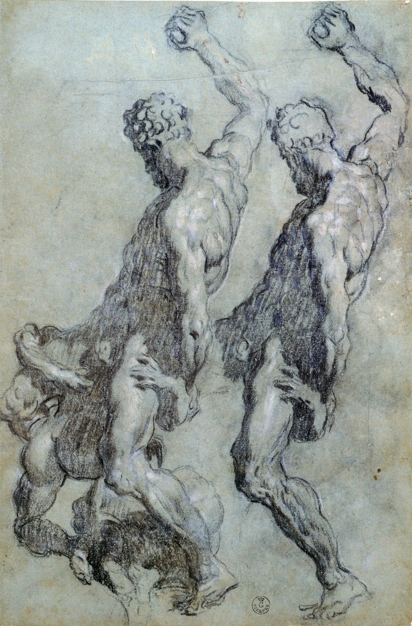 Studie af figurer af Jacopo Robusti kendt som Tintoretto (1518-1594), tegning i sort blyant og kul af Jacopo Robusti Tintoretto