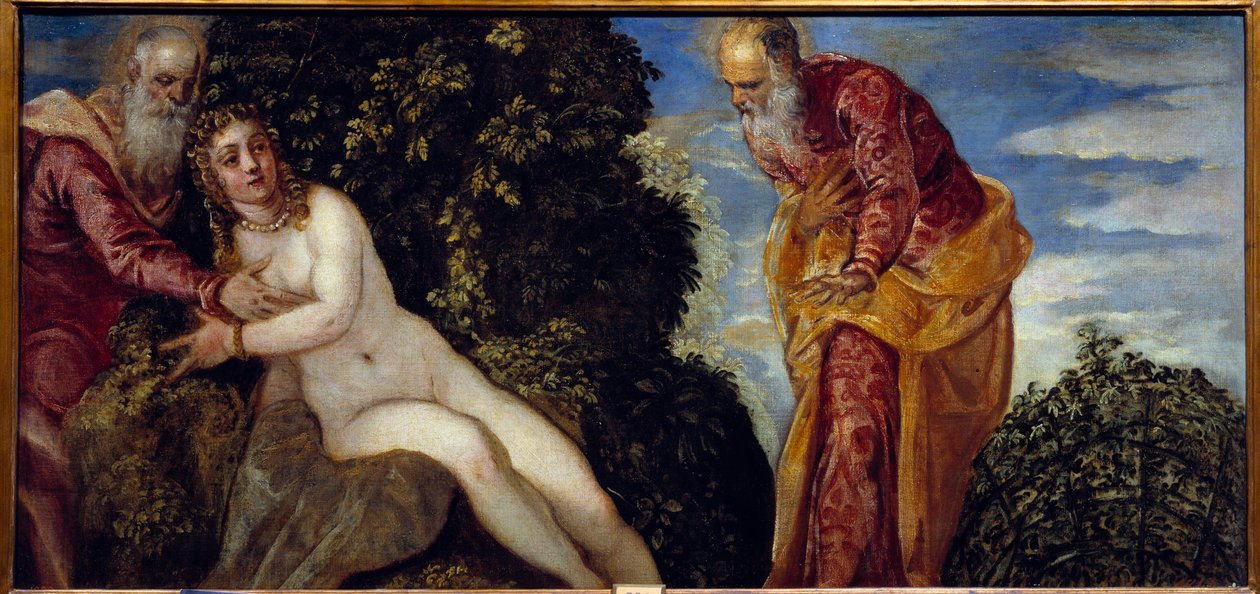 Suzanne og de ældste maleri af Jacopo Robusti på Tintoret eller Il Tintoretto (1518-1594) 1500-tallet søn. 0,58x1,16 m Madrid, Musee du Prado af Jacopo Robusti Tintoretto