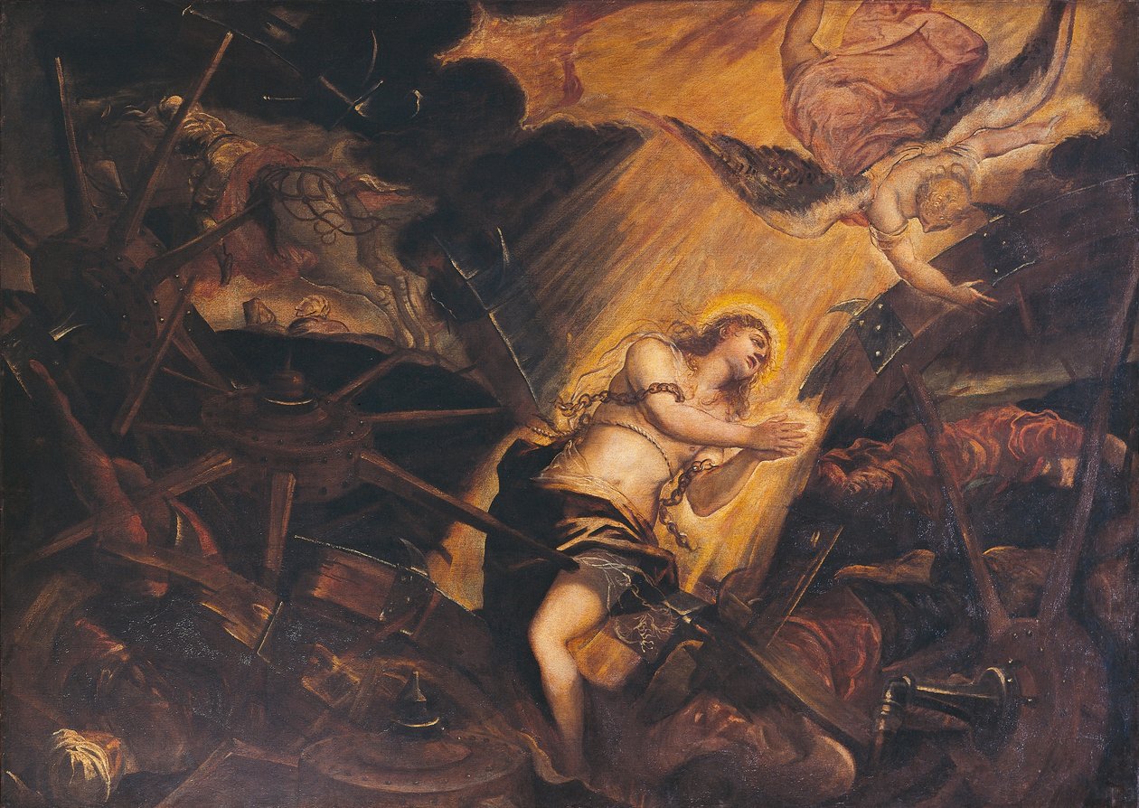 The Martyrium of St Catherine, af Jacopo Robusti, kendt som Tintoretto (1518-1594), Patriarkalske Palads, Venedig, Italien af Jacopo Robusti Tintoretto