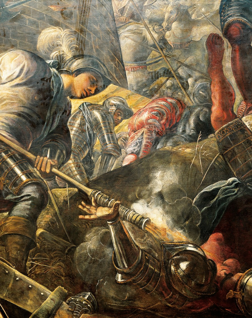 Venezianerne hjælper Brescians med at bryde Filippo Maria Viscontis belejring af Jacopo Robusti, kendt som Tintoretto (1518-1594), Detail, Sala del Maggior Consiglio (Hall of Great Council), Palazzo Ducale, Venedig af Jacopo Robusti Tintoretto