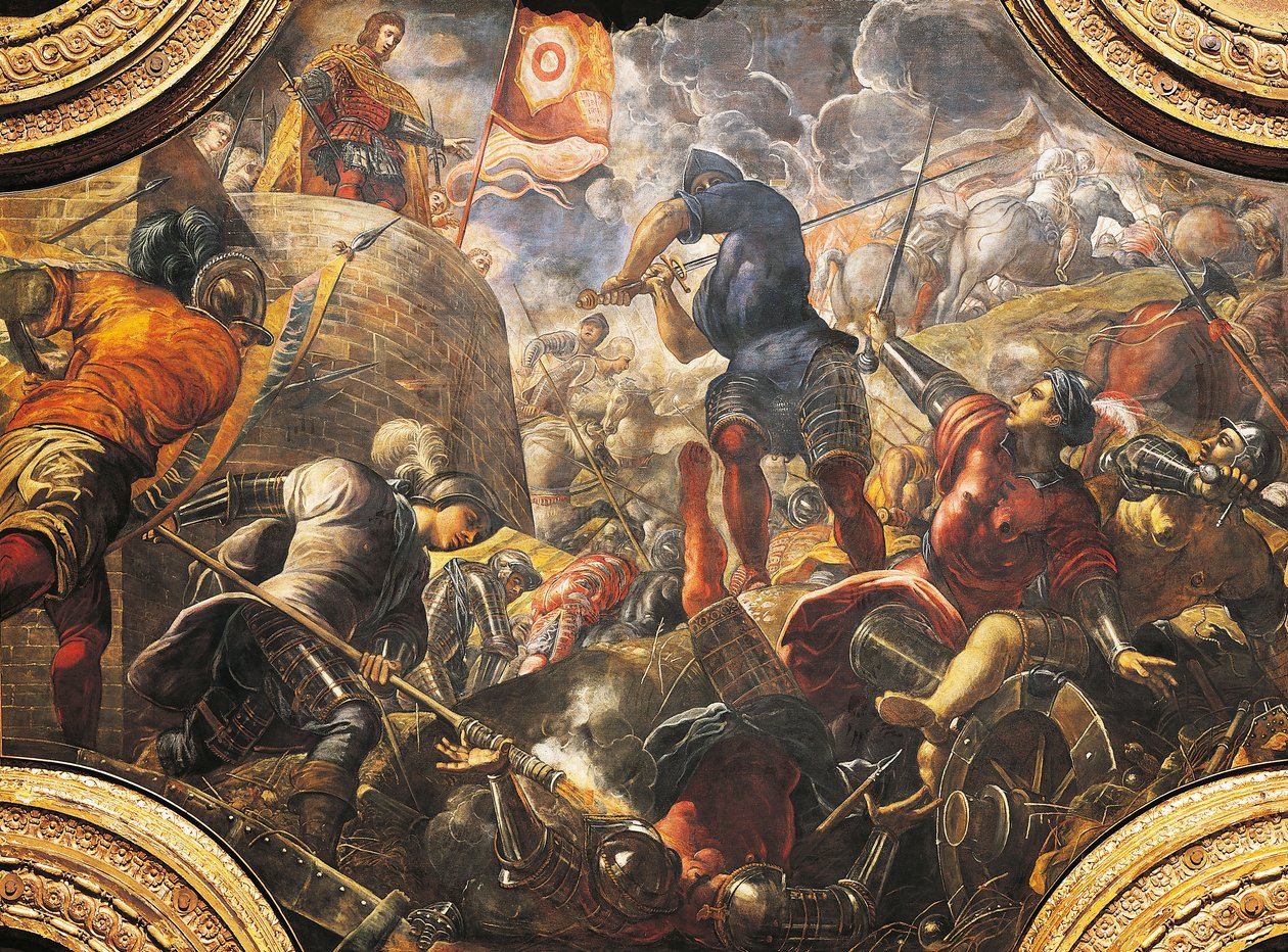 Venetianerne hjælper brescianerne med at bryde Filippo Maria Viscontis belejring af Jacopo Robusti Tintoretto