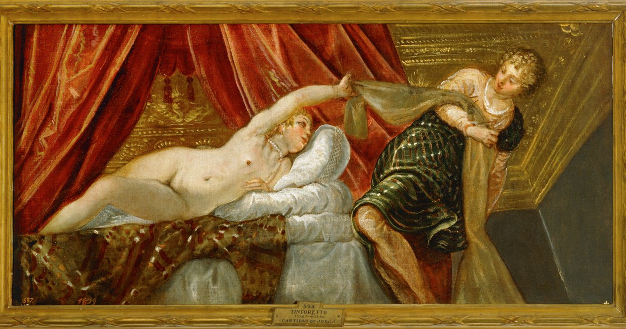 Josefs kyskhed - Josef og Potifars kone ... (maleri på lærred) af Jacopo Robusti Tintoretto