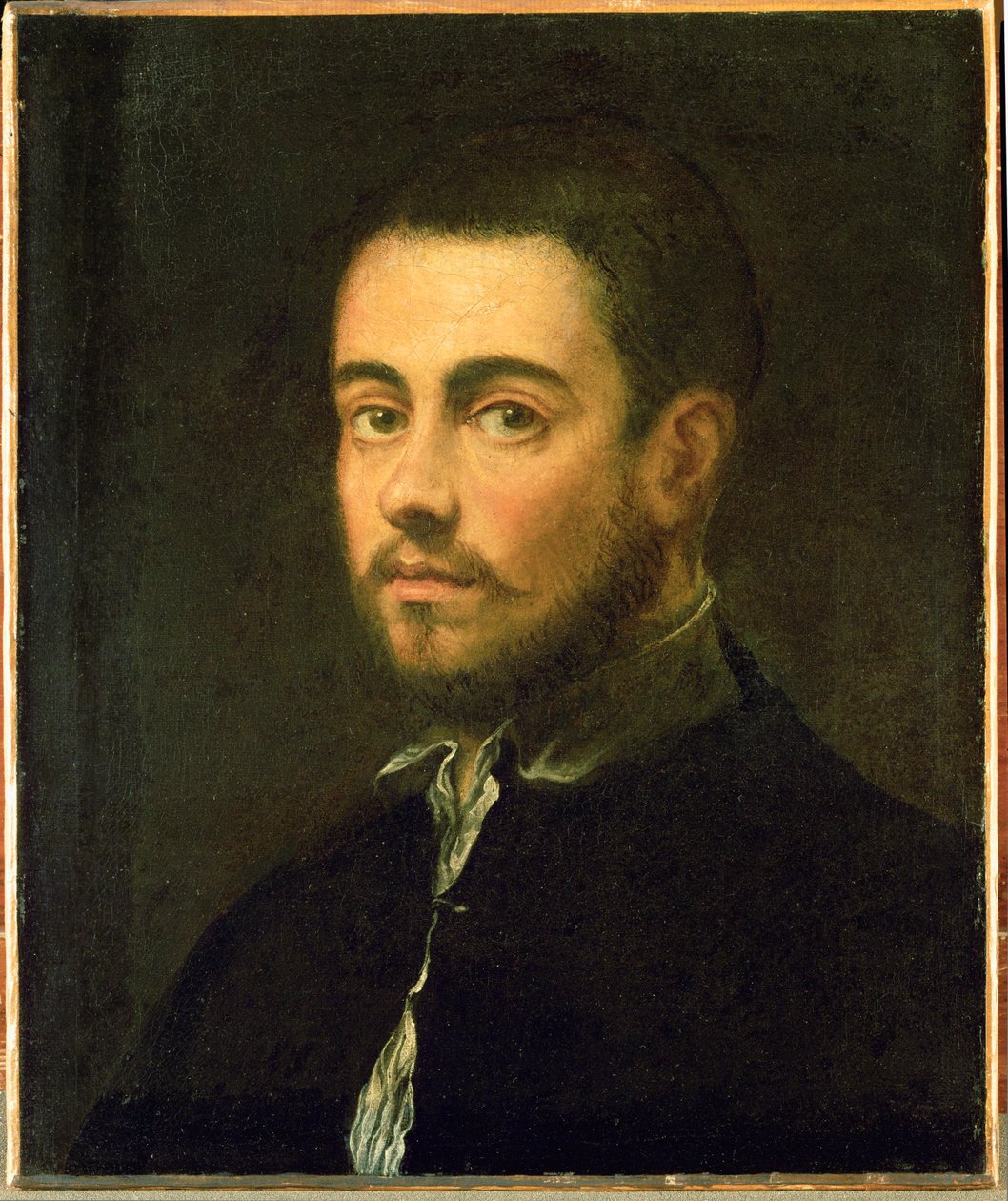 Ung mand med skæg ... (olie på lærred) af Jacopo Robusti Tintoretto
