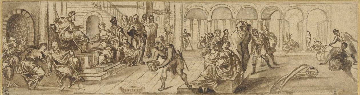 Salomon og dronningen af Saba, ca. 1600 (pen på papir) af Jacopo Robusti after Tintoretto