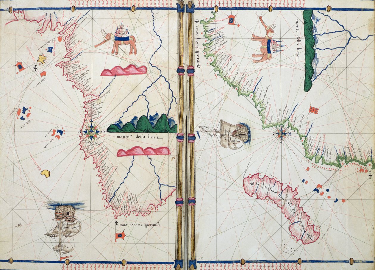 Ms Ital 550.0.3.15 fol.4v-5r Kort over Afrika og Kap det Gode Håb, fra 