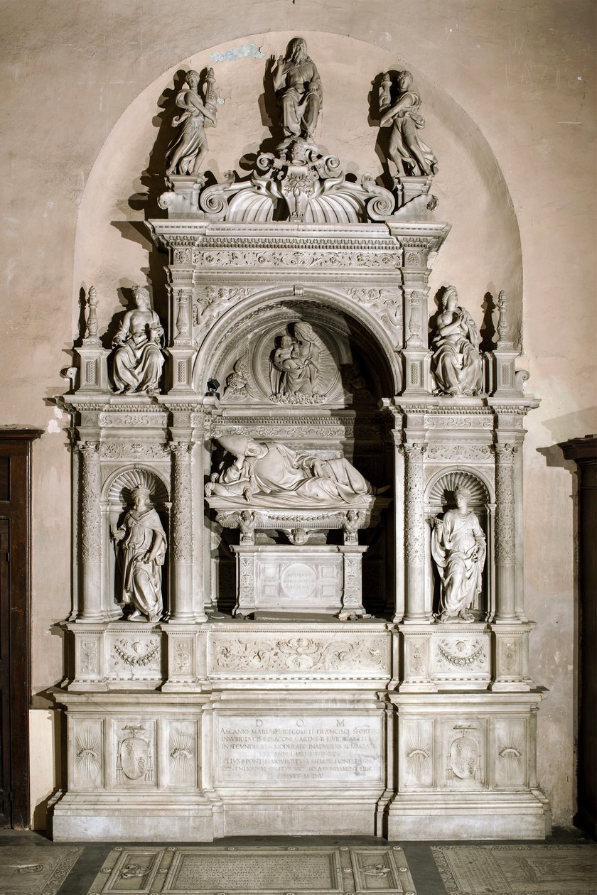 Begravelsesmonument til hyldest til kardinal Ascanio Maria Sforza (marmorskulptur, 1505-1507) af Jacopo Sansovino