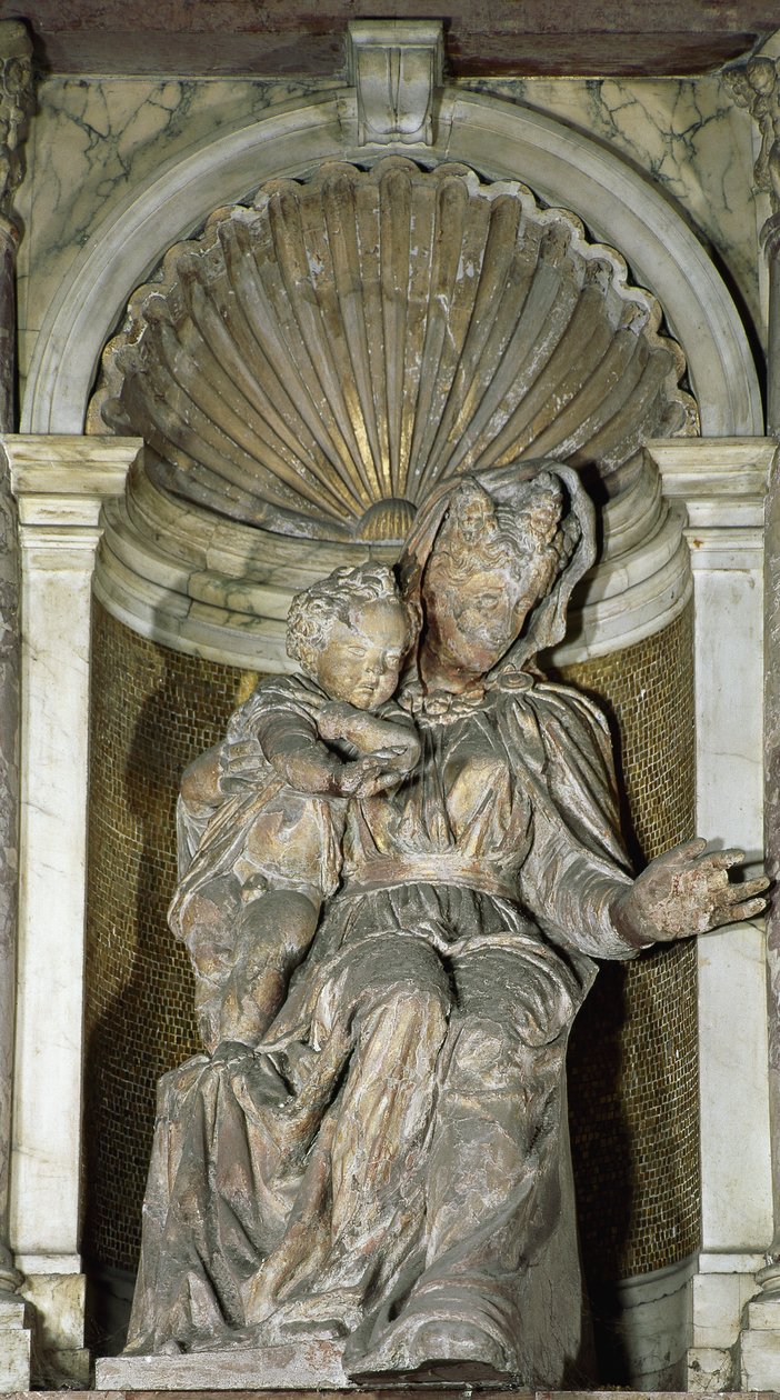 Jomfruen og barnet (terracotta forgyldt og malet af Jacopo Sansovino