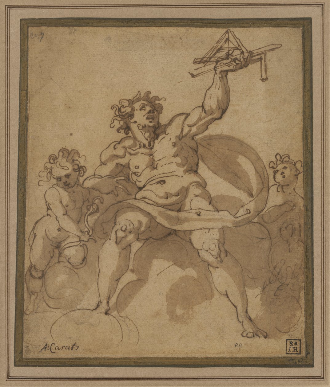 En allegori om arkitektur: En mandsfigur med to putti af Jacopo Zucchi