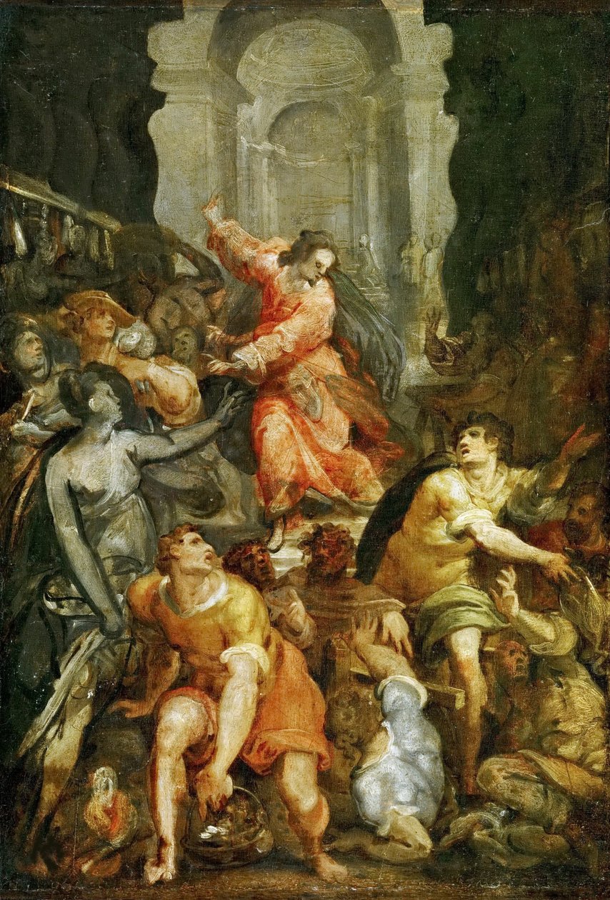 Kristus driver pengevekslerne fra templet, ca 1588. af Jacopo Zucchi