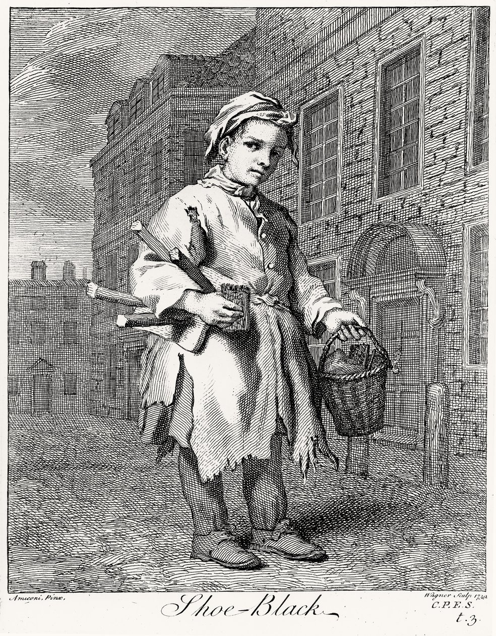 The Shoe Black, graveret af Wagner, 1739 af Jacopo after Amiconi