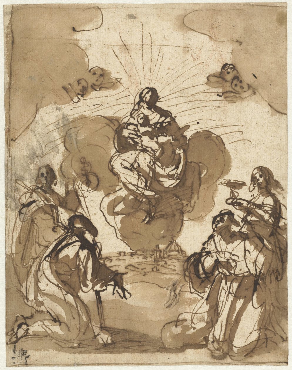 Fire helgener tilbeder Maria af Jacopo da Empoli