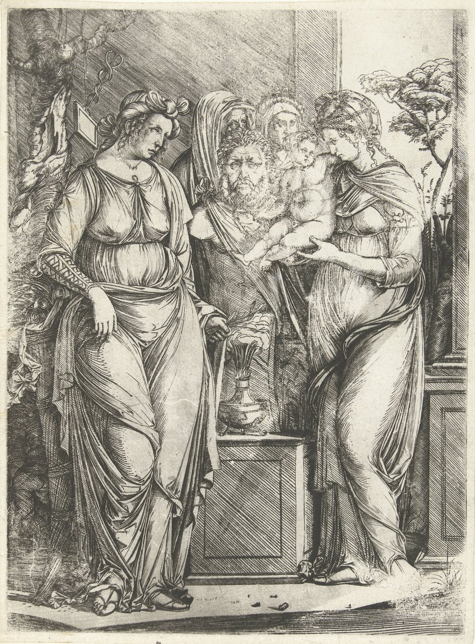 Fire kvinder ofrer en dreng foran Priapus-statuen af Jacopo de