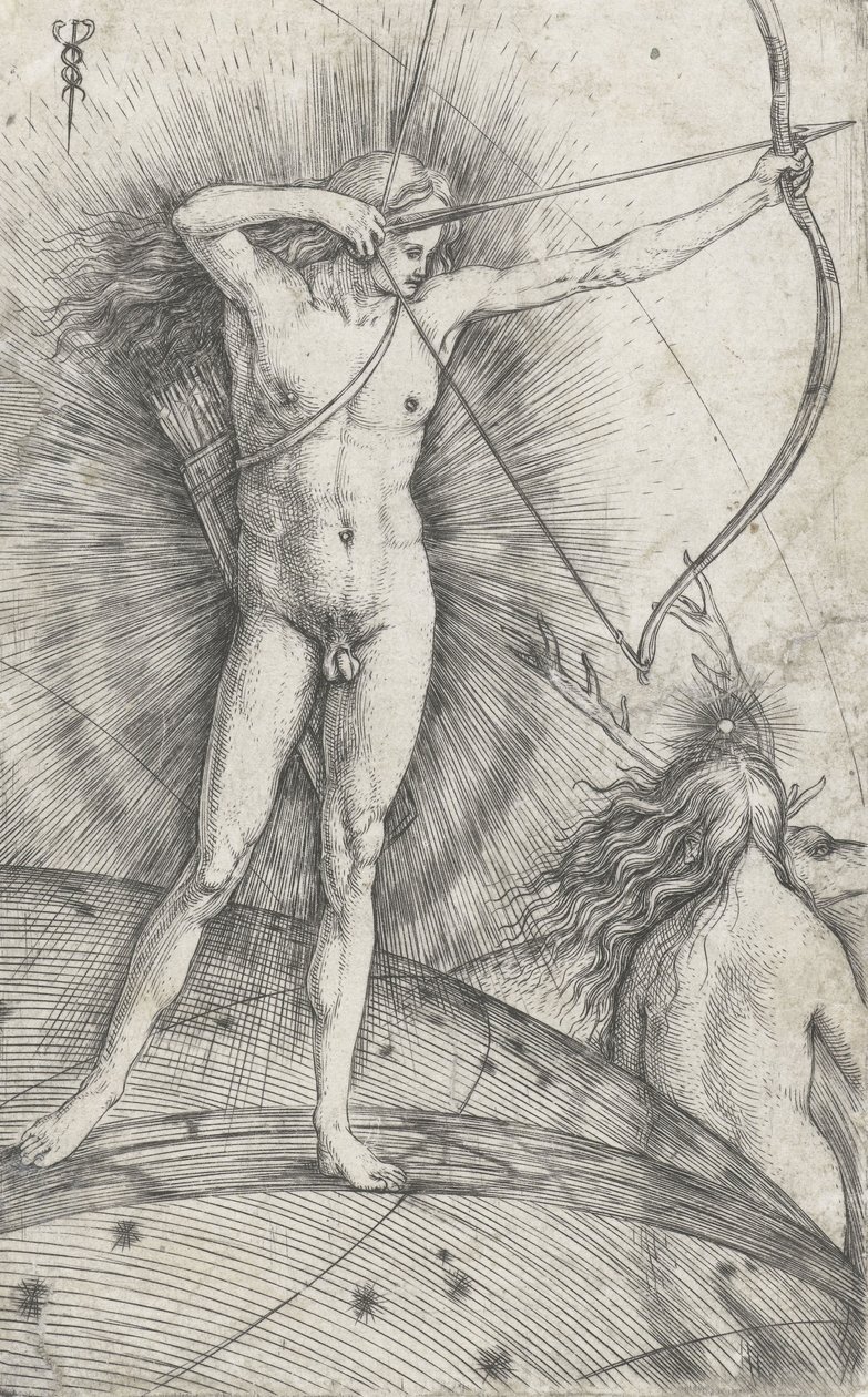 Apollo med bue og pil på himmelgloben og Diana med hjorte, 1503-5 af Jacopo de Barbari