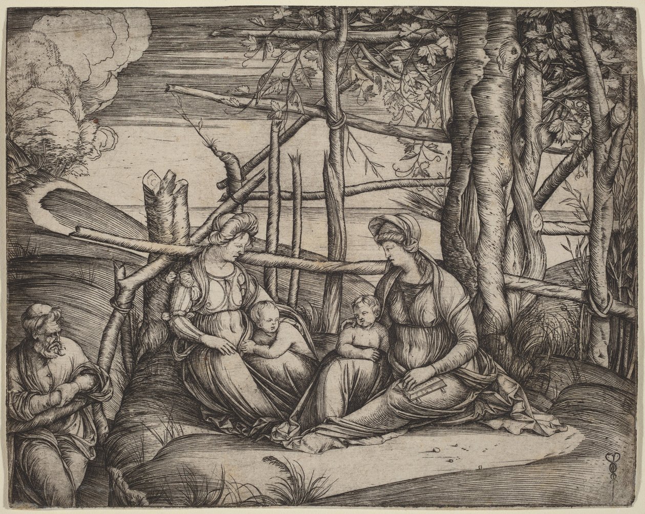 Den Hellige Familie med den hellige Elisabeth og den lille Johannes Døberen af Jacopo de