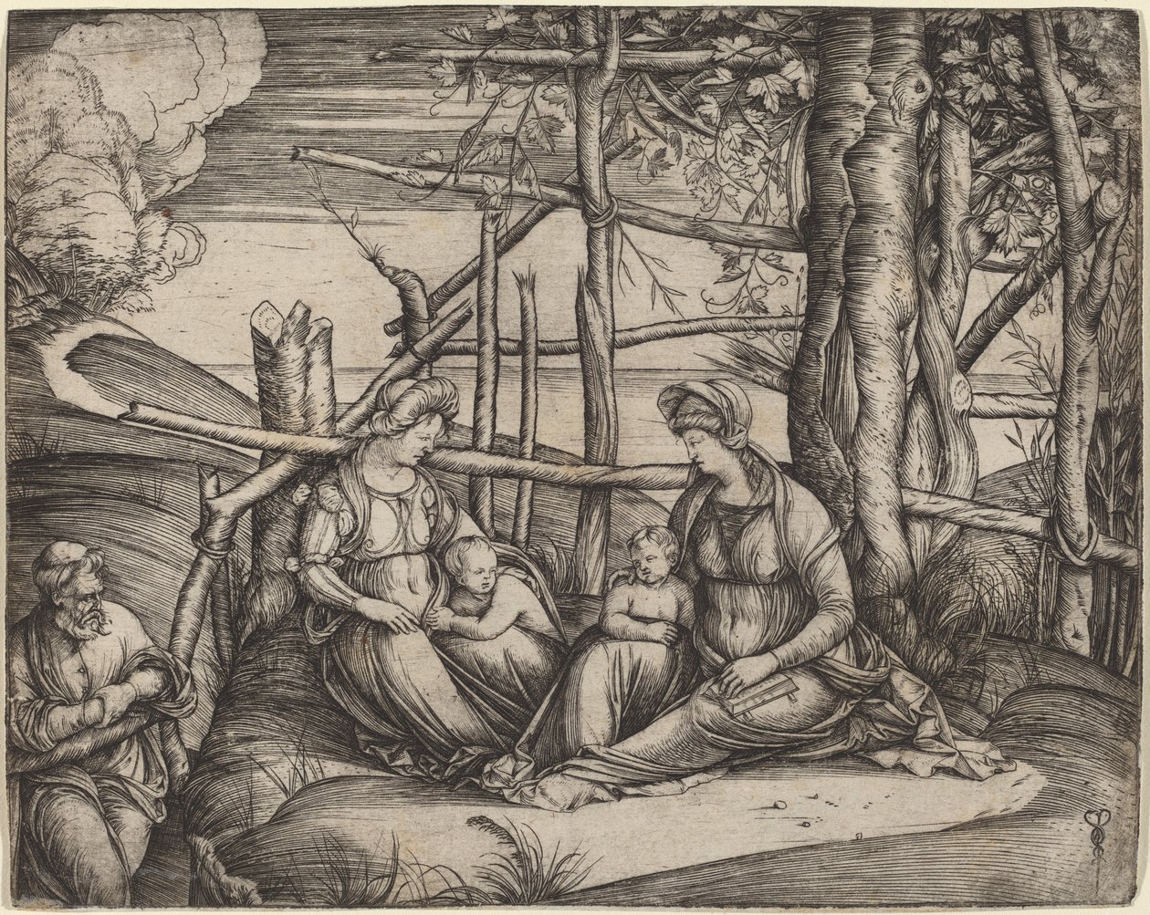 Hellig familie med Saint Elizabeth og spædbarnet Saint John the Baptist, ca. 14991501. af Jacopo de Barbari
