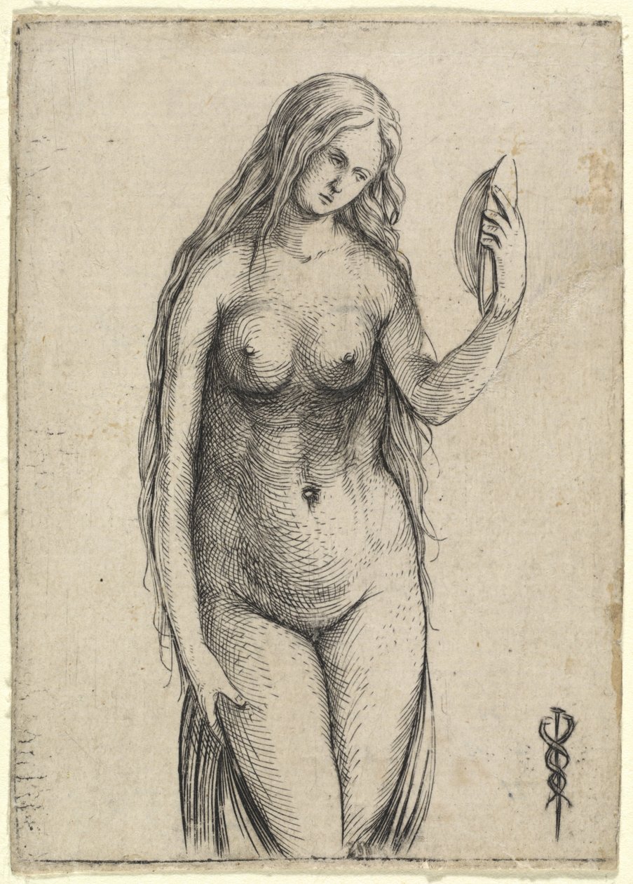 Nøgen kvinde holder et spejl (Allegory of Vanitas) af Jacopo de