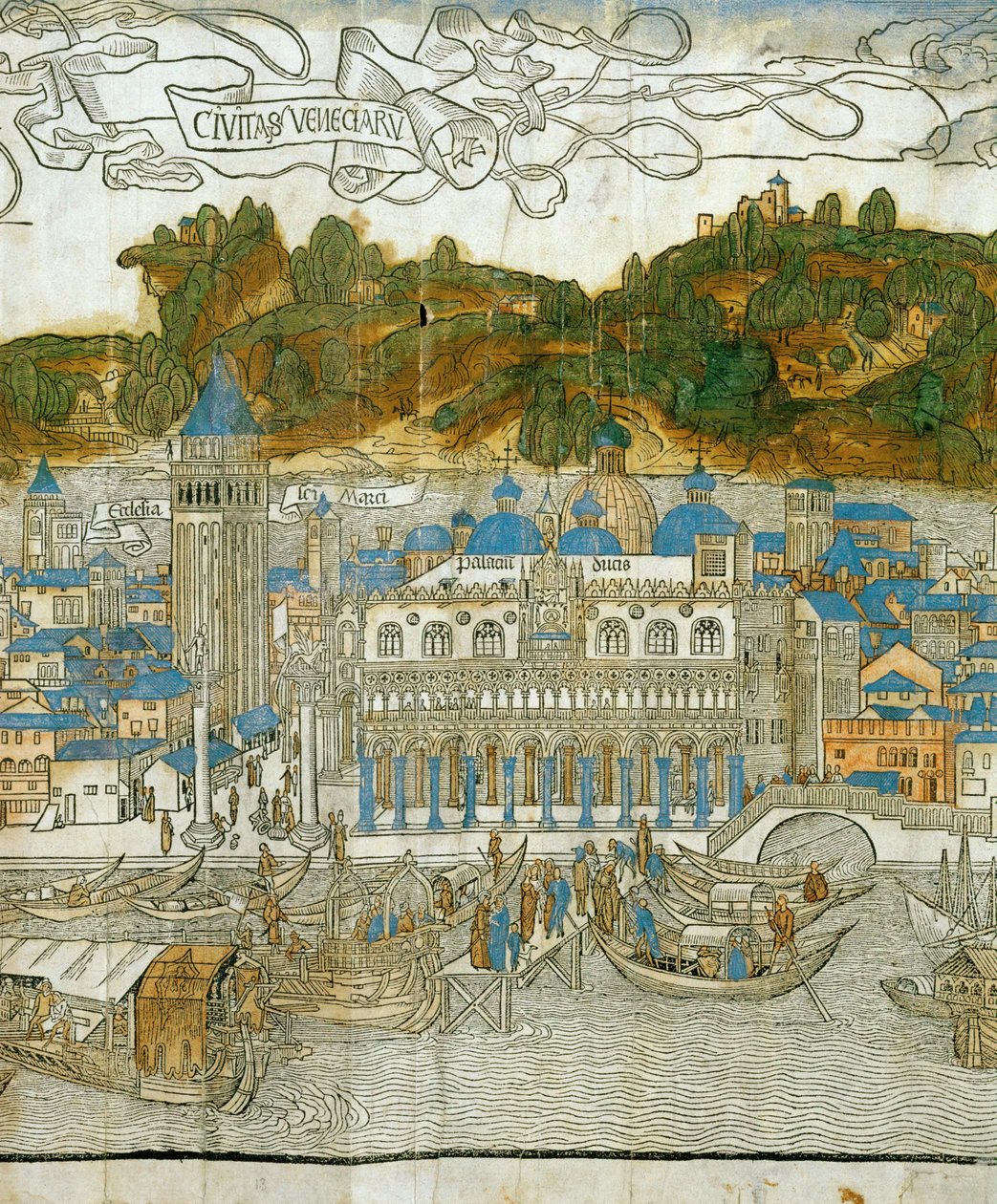 Venedig og den gamle kampanile før den blev ødelagt af et jordskælv, fra Pregrinatio in Terram Sanctam, trykt første gang i 1486 ... (træsnit) af Jacopo de