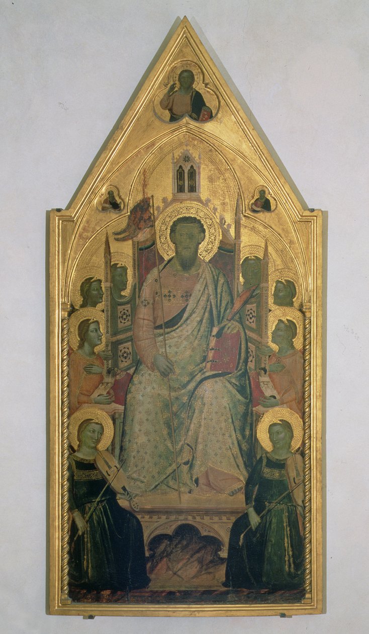 St. Bartholomew troner med engle (tempera på panel) af Jacopo del Casentino