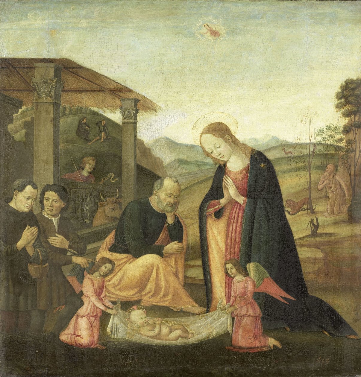 Tilbedelse af Kristusbarnet af Jacopo del Sellaio (circle of)