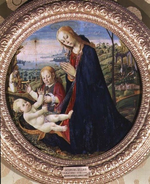 Tilbedelse af Kristusbarnet (panel) af Jacopo del Sellaio
