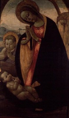 Madonna og barn med spædbarnet Johannes Døberen (panel) af Jacopo del Sellaio