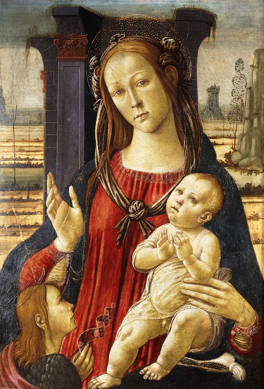 Madonnaen og barnet med spædbarnet Sankt Johannes Døberen, af Jacopo del Sellaio