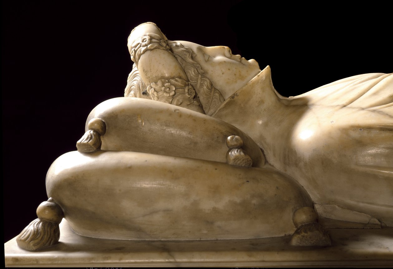 Monument til Ilaria del Carretto af familien til Marquis of Savona. Detalje. Marmor skulptur af Jacopo della Quercia