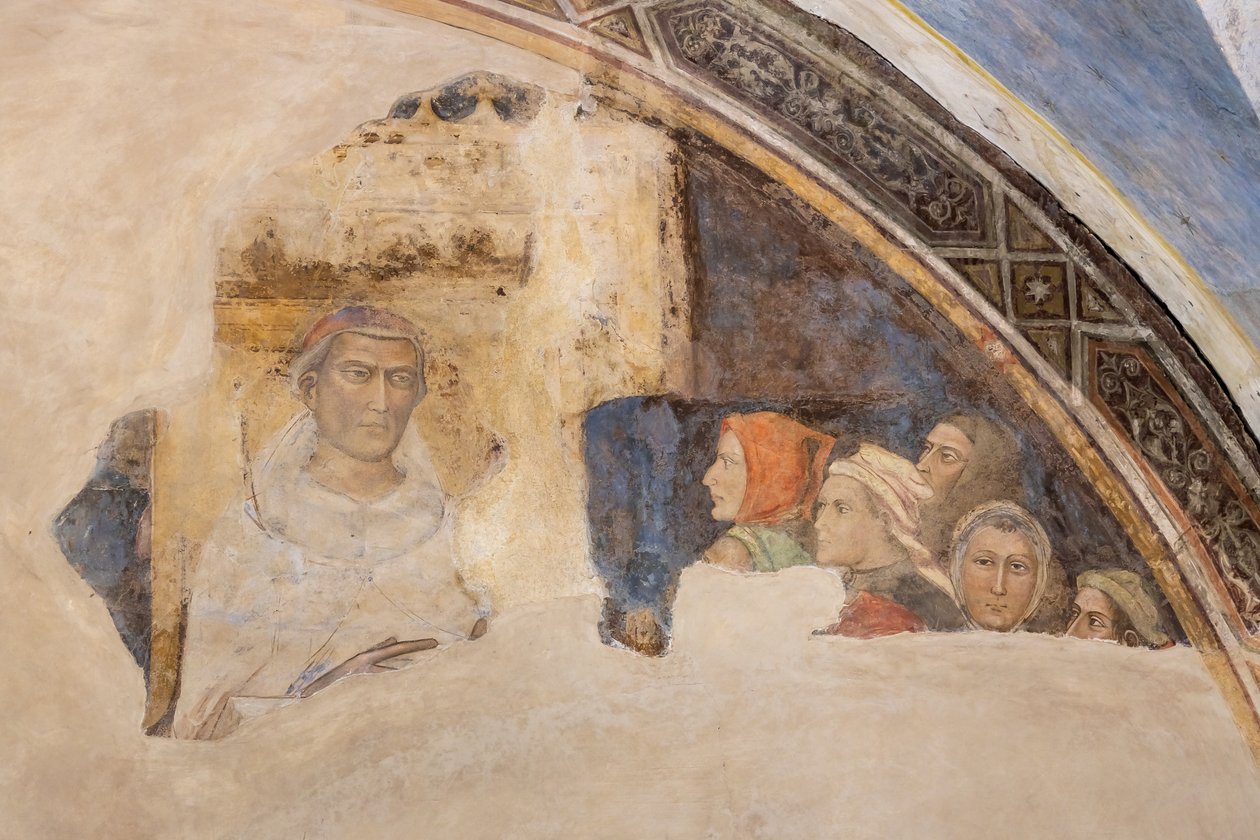 Lunette med en helgenfigur og fem uidentificerede figurer (fresko) af Jacopo di Cione