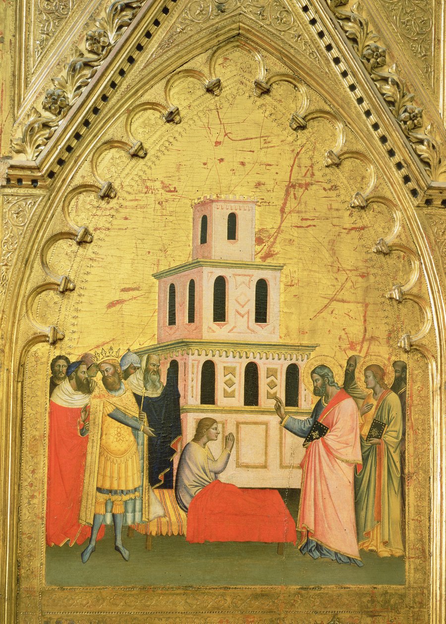 St. Matthæus rejser en ung mand fra de døde, fra altertavlen af St. Matthæus og scener fra hans liv, ca. 1367-70 (tempera på panel) af Jacopo di Cione