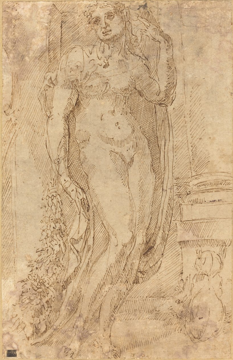 Allegorisk figur med en kat og en gris af Jacopo di Giovanni