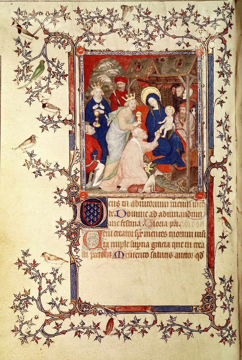 Lat 18014 f.42v The Adoration of the Magi, fra Les Petites Heures de Duc de Berry, c.1385-90 af Jacquemart de Hesdin