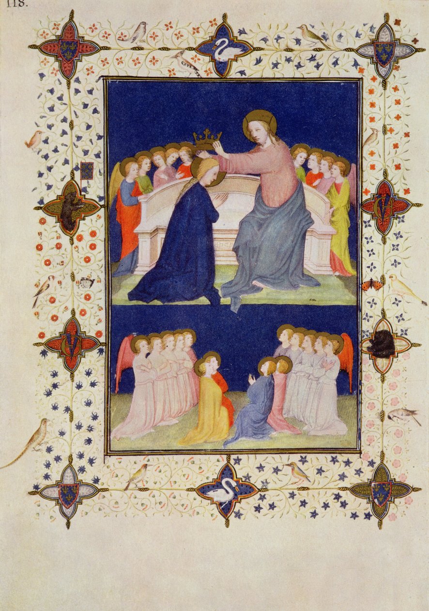 MS 11060-11061 Notre Dame-timer: Komplet, Jomfruens kroning, fra "Tres Riches Heures du Duc de Berry af Jacquemart de Hesdin