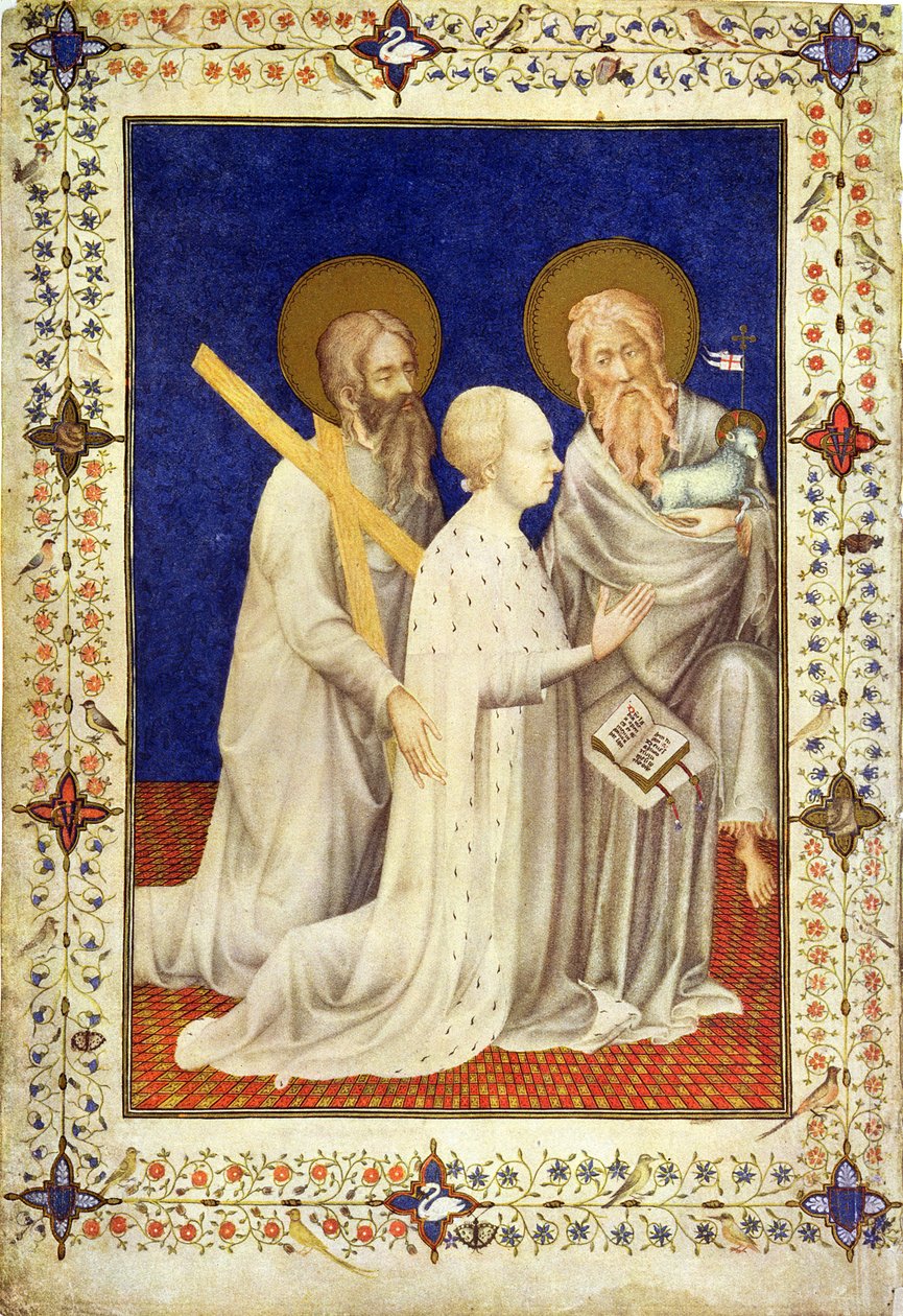 MS 11060-11061 John, Duc de Berry på knæ mellem St. Andrew og St. John, fransk, fra 