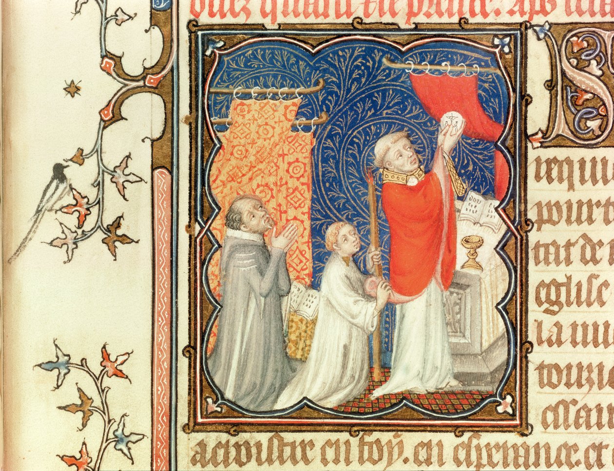 Ms Lat 18014 Jean de France (1340-1416) Hertug af Berry beder før hævningen af værten, fra Les Petites Heures de Duc de Berry, ca. 1385-90 af Jacquemart de Hesdin