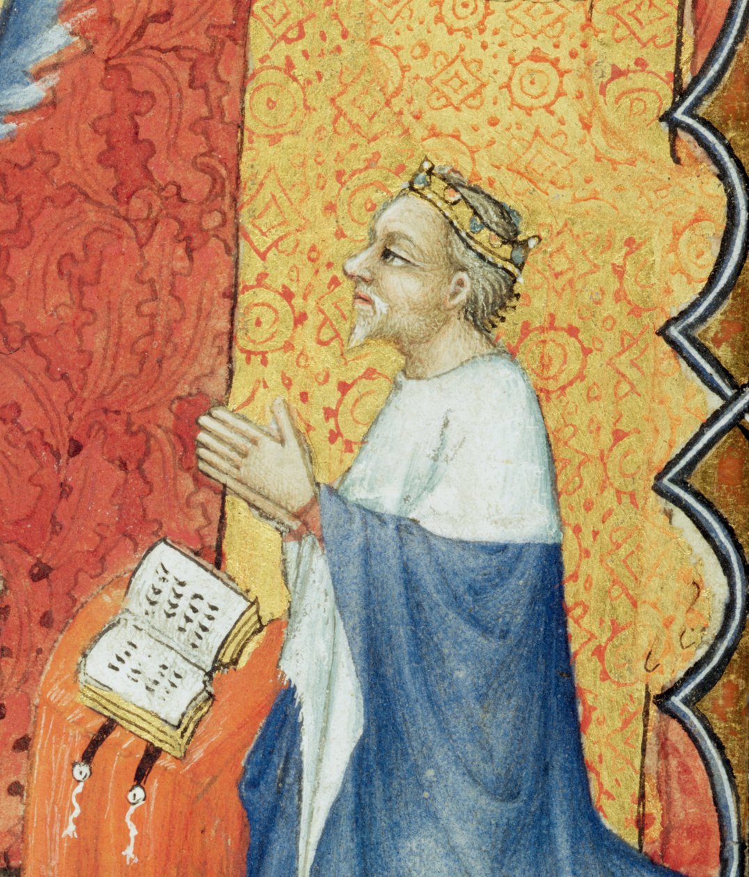 Ms Lat 18014 Jean de France 1340-1416 Hertug af Berry beder foran den evige fader, fra Les Petites Heures de Duc de Berry, ca. 1385-90 pergamentdetalje af 159990 af Jacquemart de Hesdin