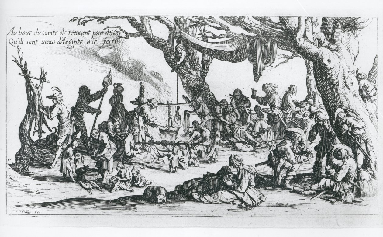 En fødsel i en sigøjnerlejr (gravering) af Jacques Callot