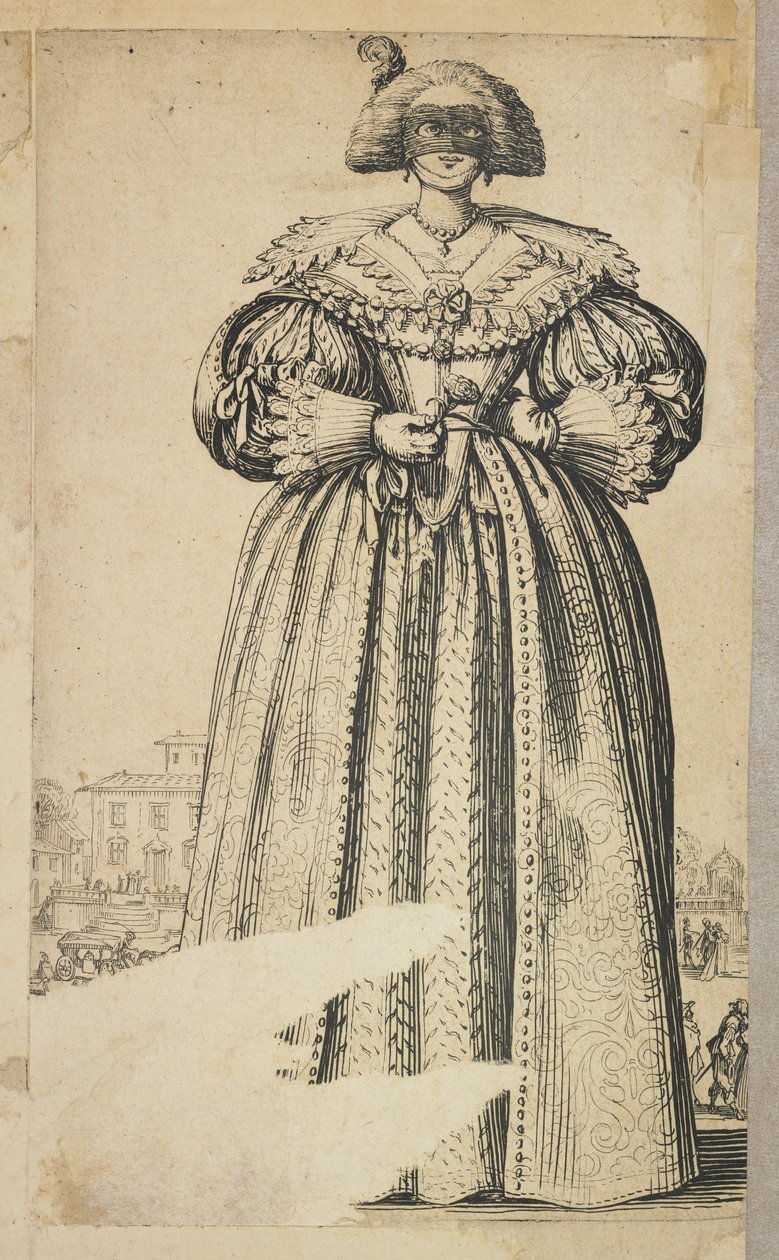 Maskeret adelig kvinde, fra La Noblesse de Lorraine (verso), ca. 1620-23 af Jacques Callot