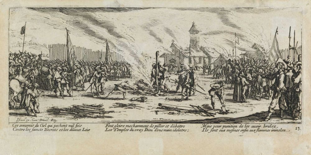 Bålet Les miseres et les mal-heures de la guerre, pl. 13 af Jacques Callot