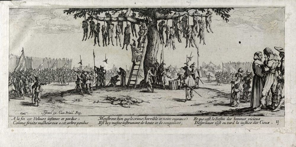 Galgenes tortur Les miseres et les mal-heures de la guerre, pl. 11 af Jacques Callot